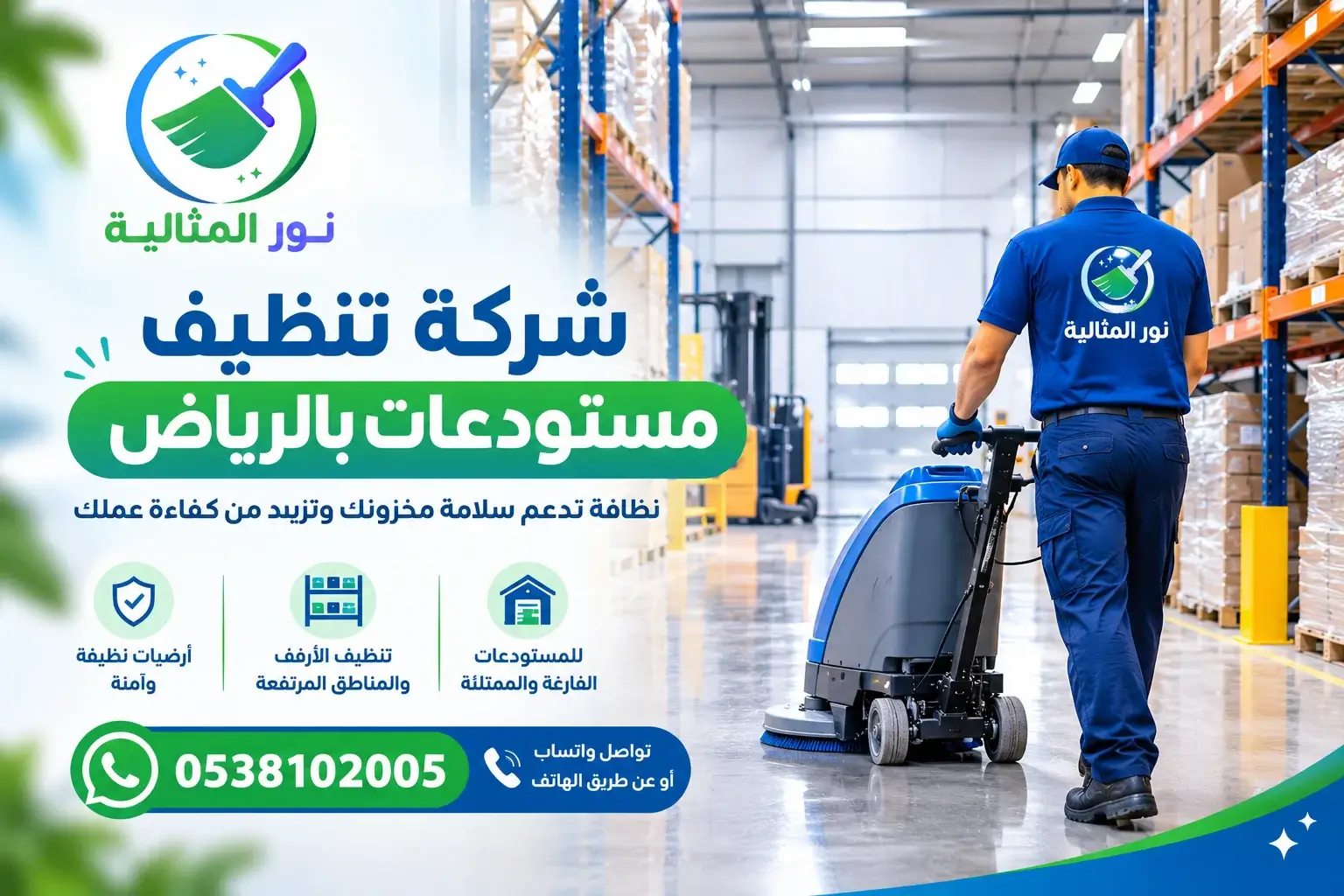 تنظيف أرضيات المستودعات بالرياض وإزالة الأتربة والمخلفات من الممرات