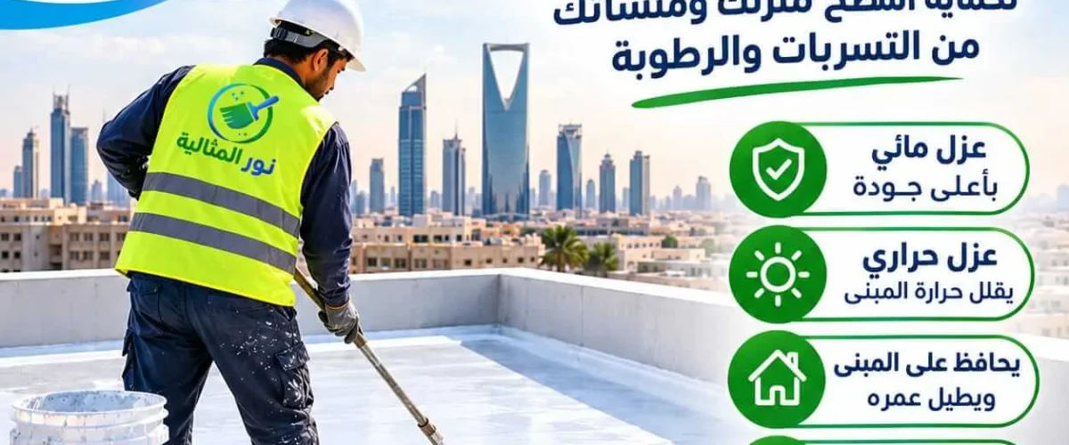 عامل متخصص ينفذ أعمال عزل الأسطح بالرياض لحماية المبنى من تسرب المياه 